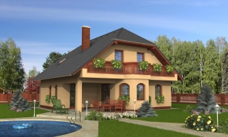 Klassisches Haus mit Apsis und Terrasse.